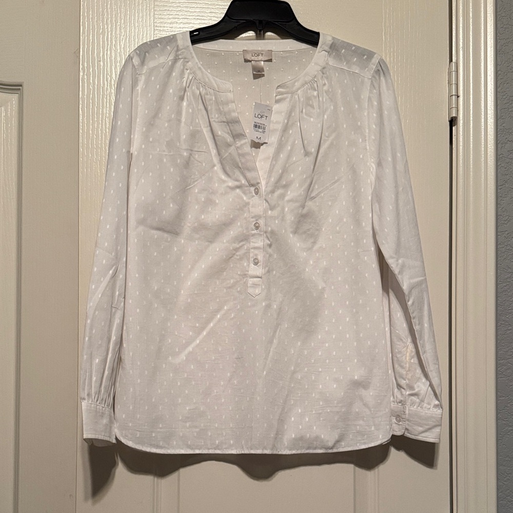 LOFT White Textured Blouse - Picture 1 of 5